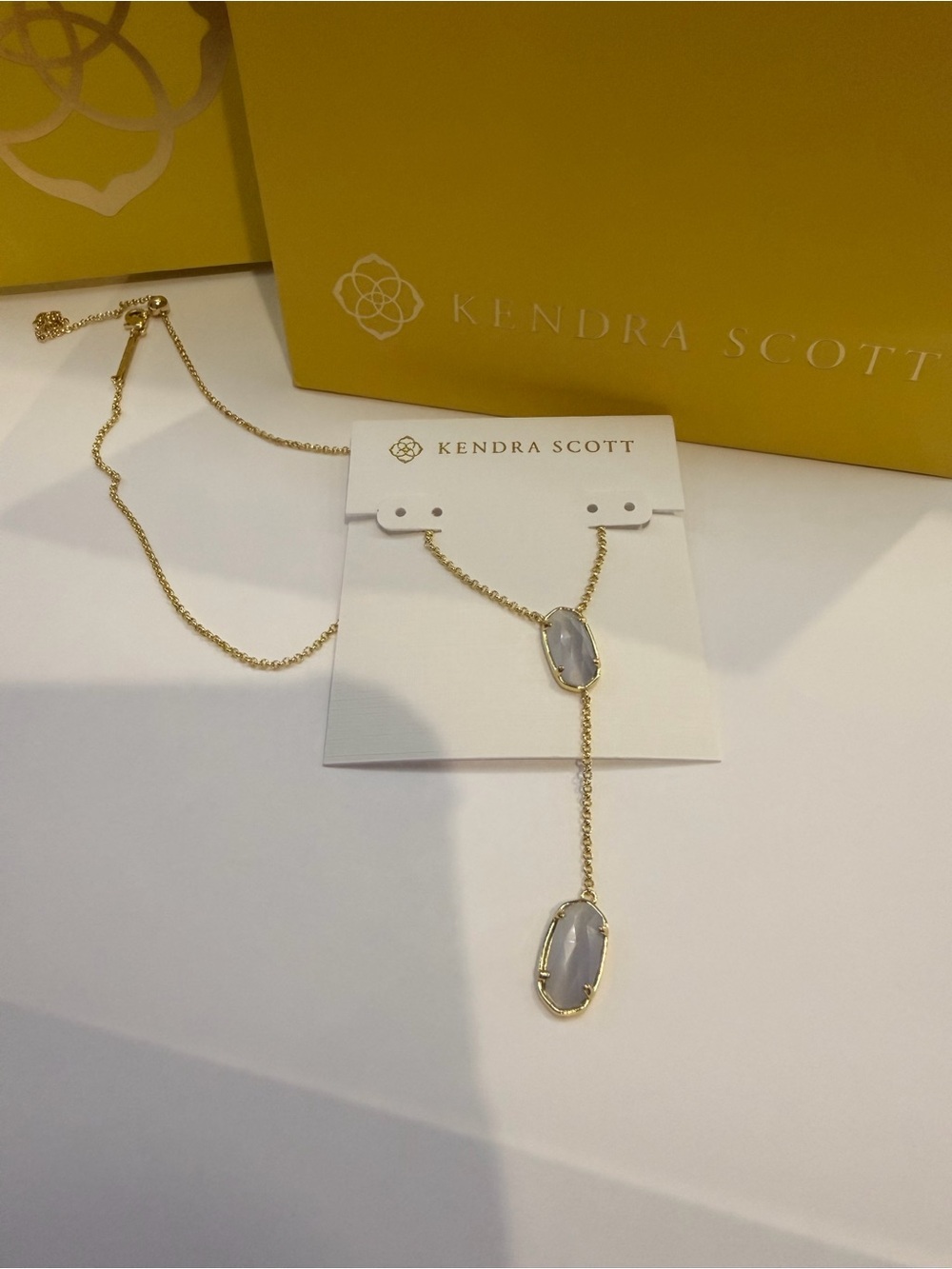 Kendra Scott Gold Necklace with Gray Stone Y-Pendant